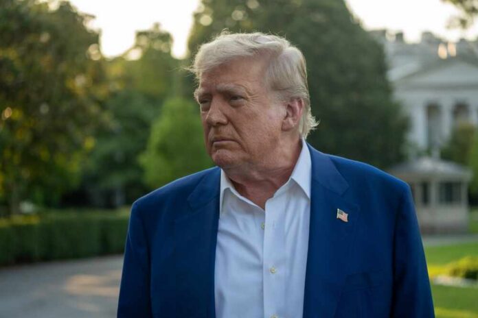 Washington,Dc,Usa,-,June,24,,2025,-,President,Trump A political figure with a serious expression standing outdoors near the White House
