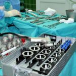 Surgical instruments and implants on a covered operating table