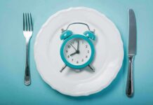 Water Fasting: Weighing Its Benefits and Risks Alarm clock on a white plate with fork and knife