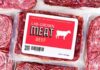 Packaged lab-grown beef with red label